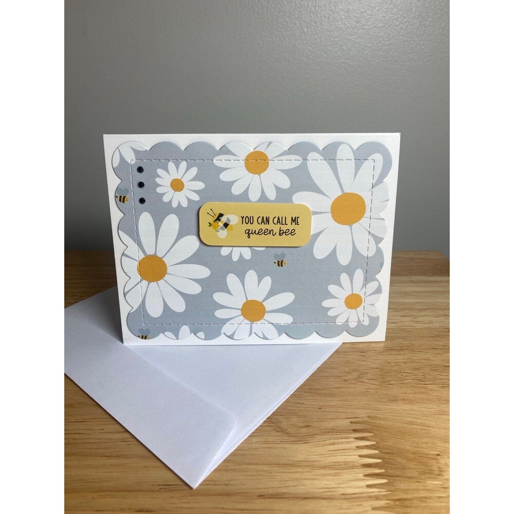 Bee & Flowers Greeting Card – Handmade A2 Card – All Occasion Blank Card